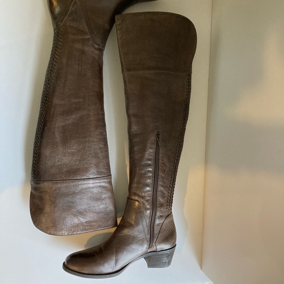 Vince Camuto “Bendra” Brown Distressed Over the Knee Leather Boot - Picture 7 of 12